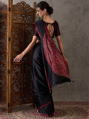 Rajwada Black Silk Blend Printed Elegant Saree For Women