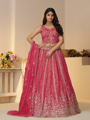 Rajwada Pink Jimmy Choo Embroidered Semi-Stitched Lehenga For Women