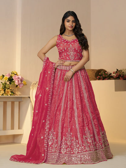 Rajwada Pink Jimmy Choo Embroidered Semi-Stitched Lehenga For Women