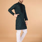Rajwada Green Viscose Silk Embellished Stitched Kurta For Men