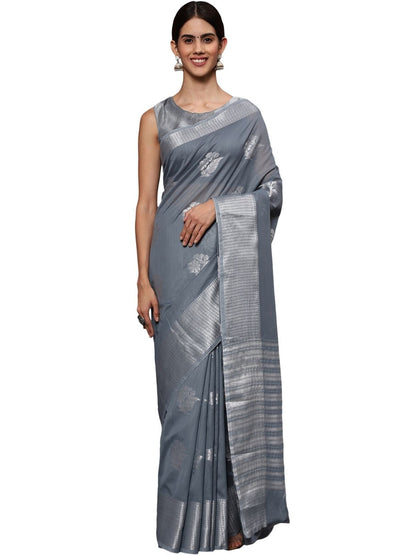 Rajwada Grey Silk Blend Embellished Saree For Women