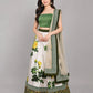 White And Green Satin Embroidered Lehenga