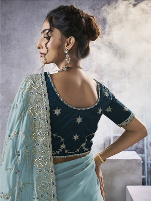 Rajwada Light Blue Georgette Embellished Elegant Saree For Women