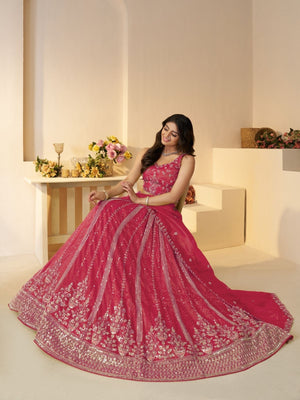 Rajwada Pink Jimmy Choo Embroidered Semi-Stitched Lehenga For Women