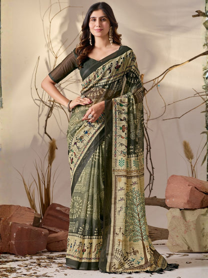Rajwada Dark Green Georgette Printed Saree For Women