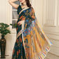 Rajwada Dark Green Cotton Linen Woven Printed Saree For Women