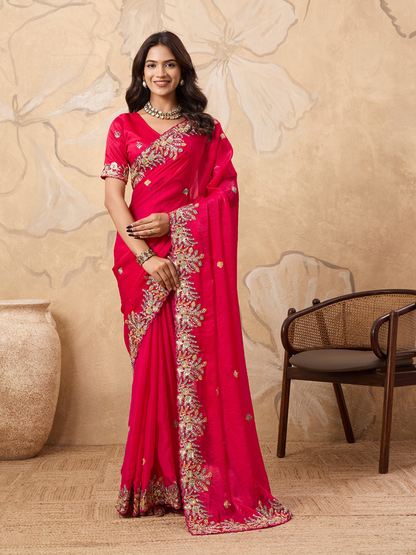 Rajwada Pink Chiffon Embroidered Saree For Women