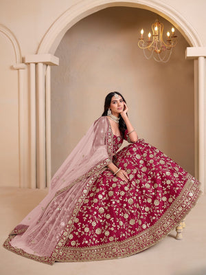 Rajwada Pink Art Silk Embroidered Semi-Stitched lehenga For Women