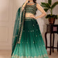 Rajwada Green Ombre Silk Blend Embroidered Semi-Stitched lehenga For Women