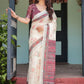 Rajwada Off White Cotton Linen Printed Saree For Women