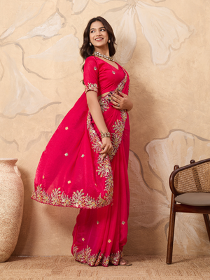 Rajwada Pink Chiffon Embroidered Saree For Women