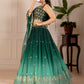 Rajwada Green Ombre Silk Blend Embroidered Semi-Stitched lehenga For Women