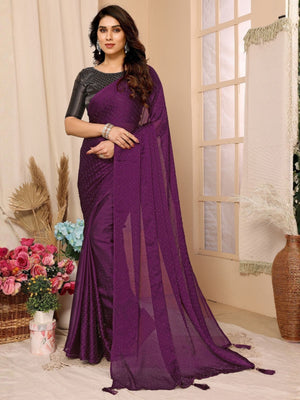 Rajwada Purple Georgette Embellished Saree For Women