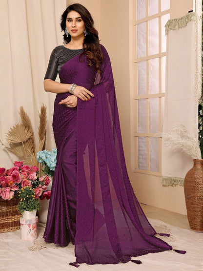 Rajwada Purple Georgette Embellished Saree For Women