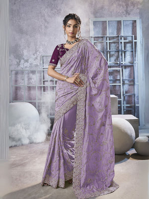 Rajwada Lavender Georgette Embellished Elegant Saree For Women