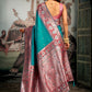 Rajwada Teal Blue Silk Blend Solid Saree For Women