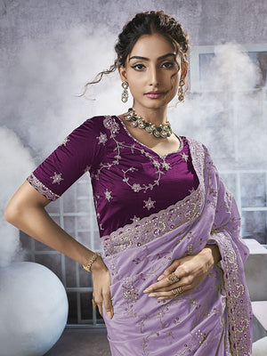 Rajwada Lavender Georgette Embellished Elegant Saree For Women