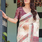 Rajwada Off White Cotton Linen Printed Saree For Women