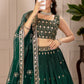 Rajwada Green Ombre Silk Blend Embroidered Semi-Stitched lehenga For Women