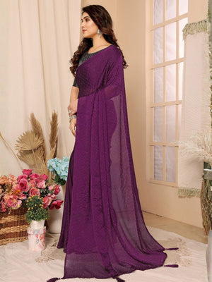 Rajwada Purple Georgette Embellished Saree For Women