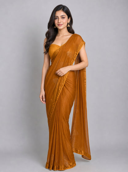 Mustard Georgette Embellished Saree
