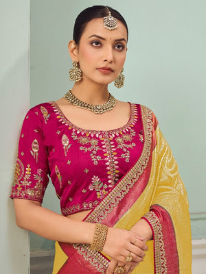 Rajwada Yellow Satin Embroidered Saree For Women