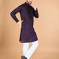 Rajwada Purple Viscose Silk Embellished Stitched Kurta For Men