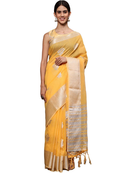 Rajwada Yellow Silk Blend Embellished Saree For Women