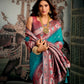 Rajwada Teal Blue Silk Blend Solid Saree For Women