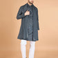 Rajwada Grey Viscose Silk Sequins Stitched Kurta For Men