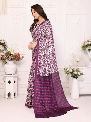 Rajwada Purple Khadi Printed Saree With Unstitched Blouse For Women