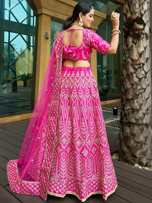 Rajwada Pink Silk Blend Embroidered Semi-Stitched Lehenga For Women