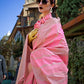 Rajwada Pink Silk Blend Woven Saree With Unstitched Blouse For Women