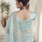 Rajwada Light Blue Embroidered Net Saree With Unstitched Blouse For Women