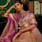 Rajwada Light Pink Silk Blend Woven Saree With Unstitched Blouse for Women