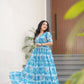 Rajwada Sky Blue Georgette Printed Stitched Gown For Women