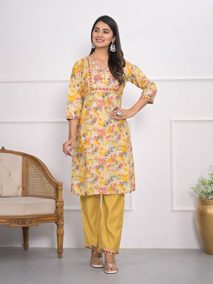 Rajwada Yellow Chanderi Embroidered And Printed Stitched Kurta Set Without Dupatta For Women