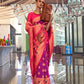 Rajwada Pink Silk Blend Woven Saree With Unstitched Blouse for Women