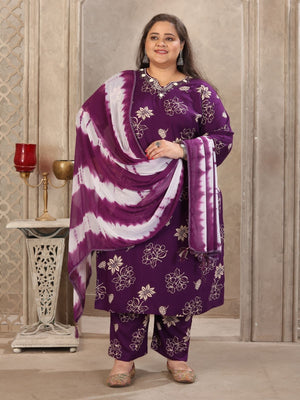 Rajwada Dark Purple Rayon Printed Kurta Set For Women