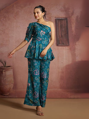 Rajwada Blue Cotton Blend Printed Co-ord Set For Women