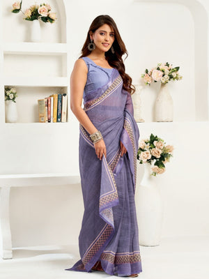 Rajwada Pastel Blue Cotton Linen Zari Work Saree For Women