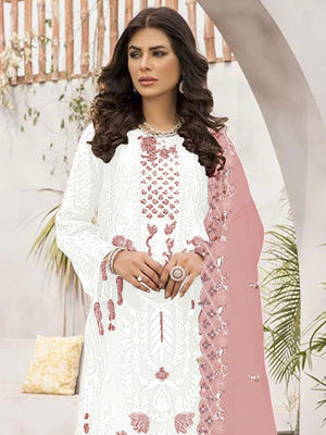 Rajwada White Georgette Embroidered Semi-Stitched Kurta Set For Women