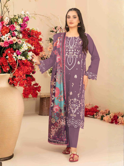 Rajwada Purple Cotton Embroidered Semi-Stitched Kurta Set For Women