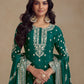 Rajwada Green Silk Blend Embroidered Semi-Stitched Kurta Set For Women