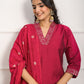 Rajwada Pink Viscose Chanderi Embroidered Stitched Kurta Set For Women