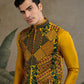 Rajwada Yellow Viscose Silk Embroidered Stitched Kurta For Men