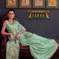 Rajwada Green Silk Blend Woven Saree With Unstitched Blouse For Women
