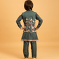 Rajwada Green Viscose Silk Embroidered Stitched Kurta Set For Kids