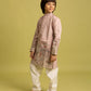 Rajwada Peach Viscose Silk Embroidered Kurta Set For Kids