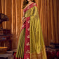 Rajwada Olive Green And Maroon Silk Blend Solid Saree For Women